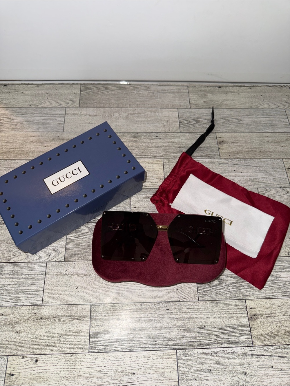 New Designer inspired Oversized Square Sunglasses in Burgundy and Gold